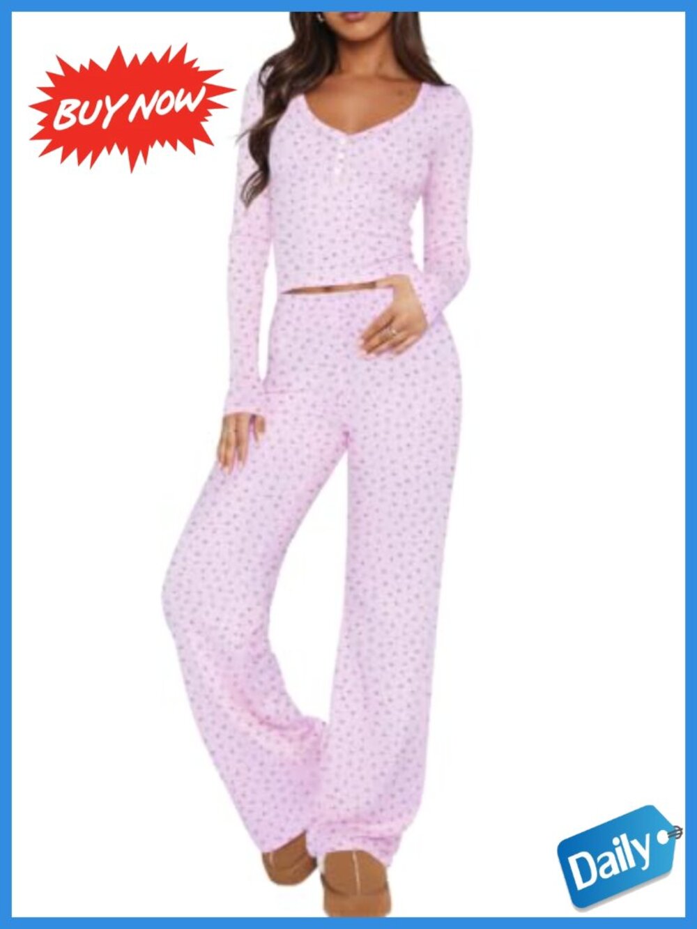 Ezbelle Lounge Set Two Piece Crop V Neck Button Down Pajama